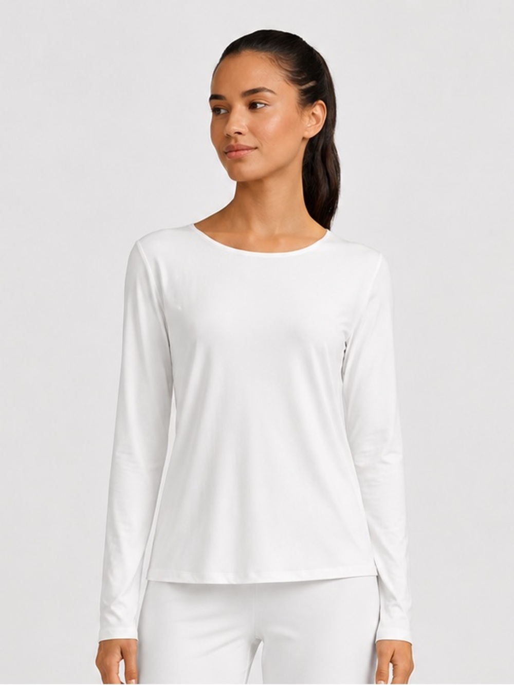 Frank & Oak White Long-Sleeve Crewneck Top